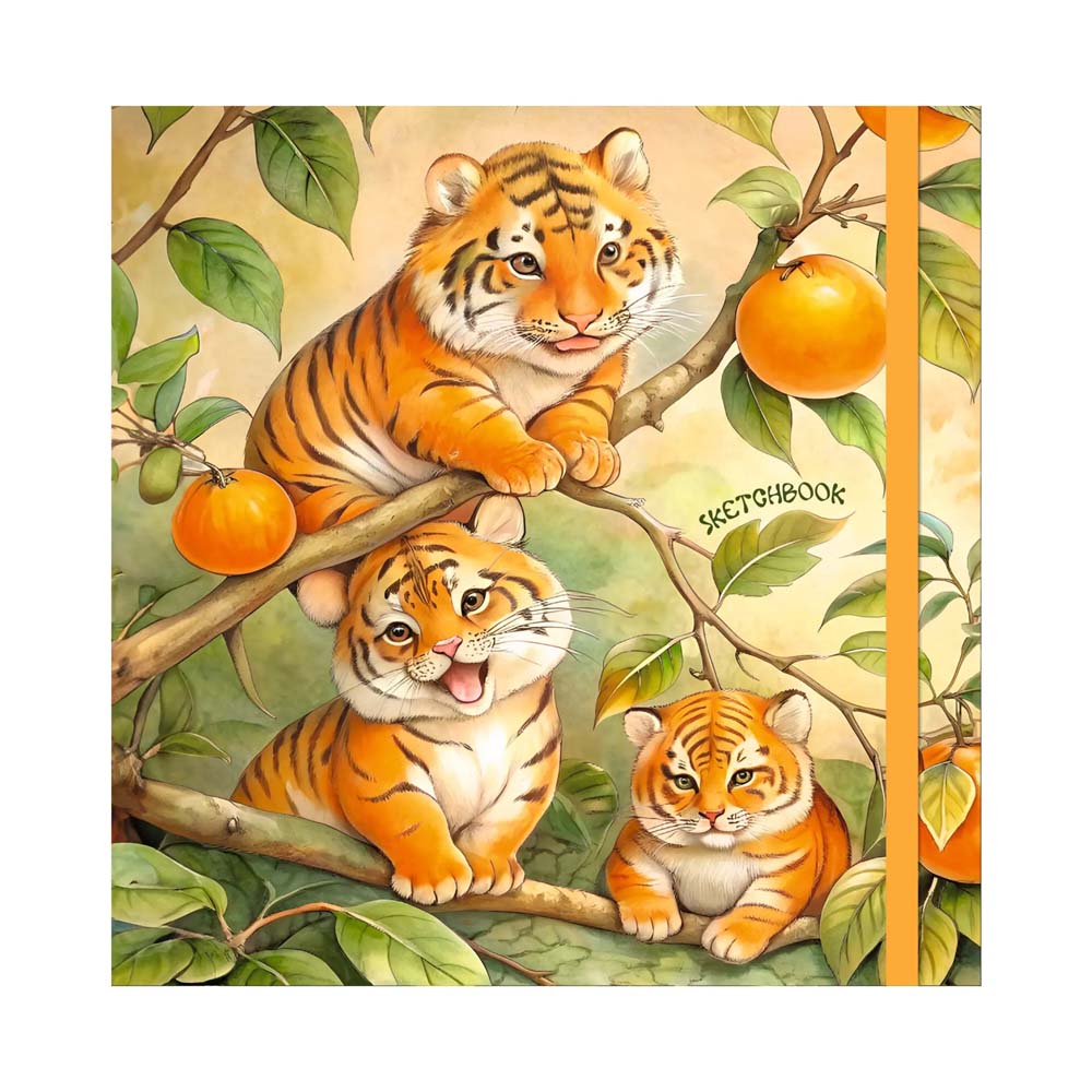 Скетчбук 200х200мм 80л. тв.обл. "цитрусовые тигрята" (listoff) 100г/м2,резинка