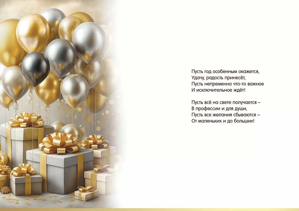 Открытка а4 "с юбилеем!" пусть год особенным... блёстки текст