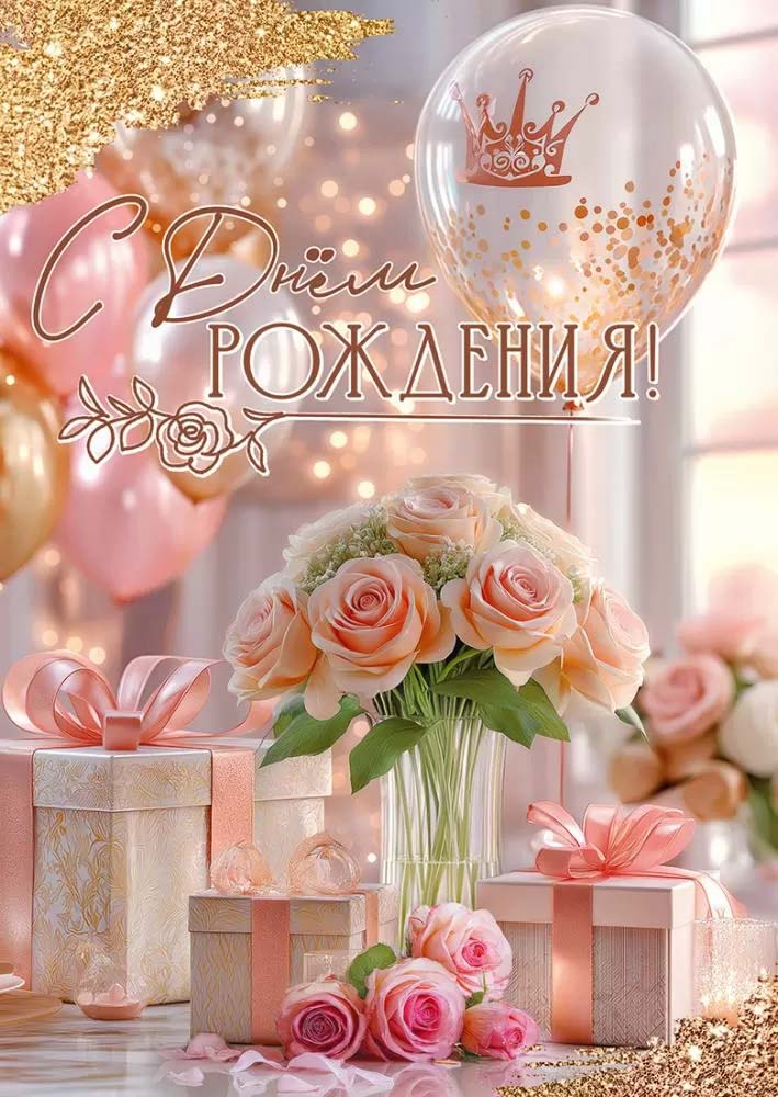 Открытка а4 "с днём рождения!" чудесного, яркого праздника... блёстки текст