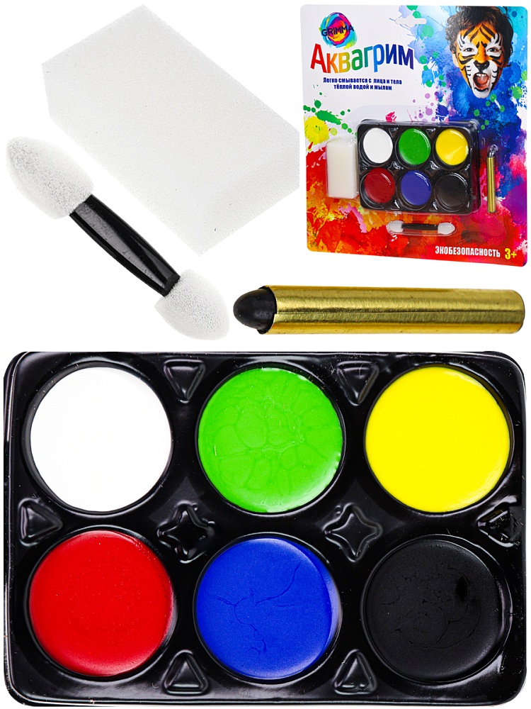 Краски д/росписи по лицу и телу аквагрим 6цв.
