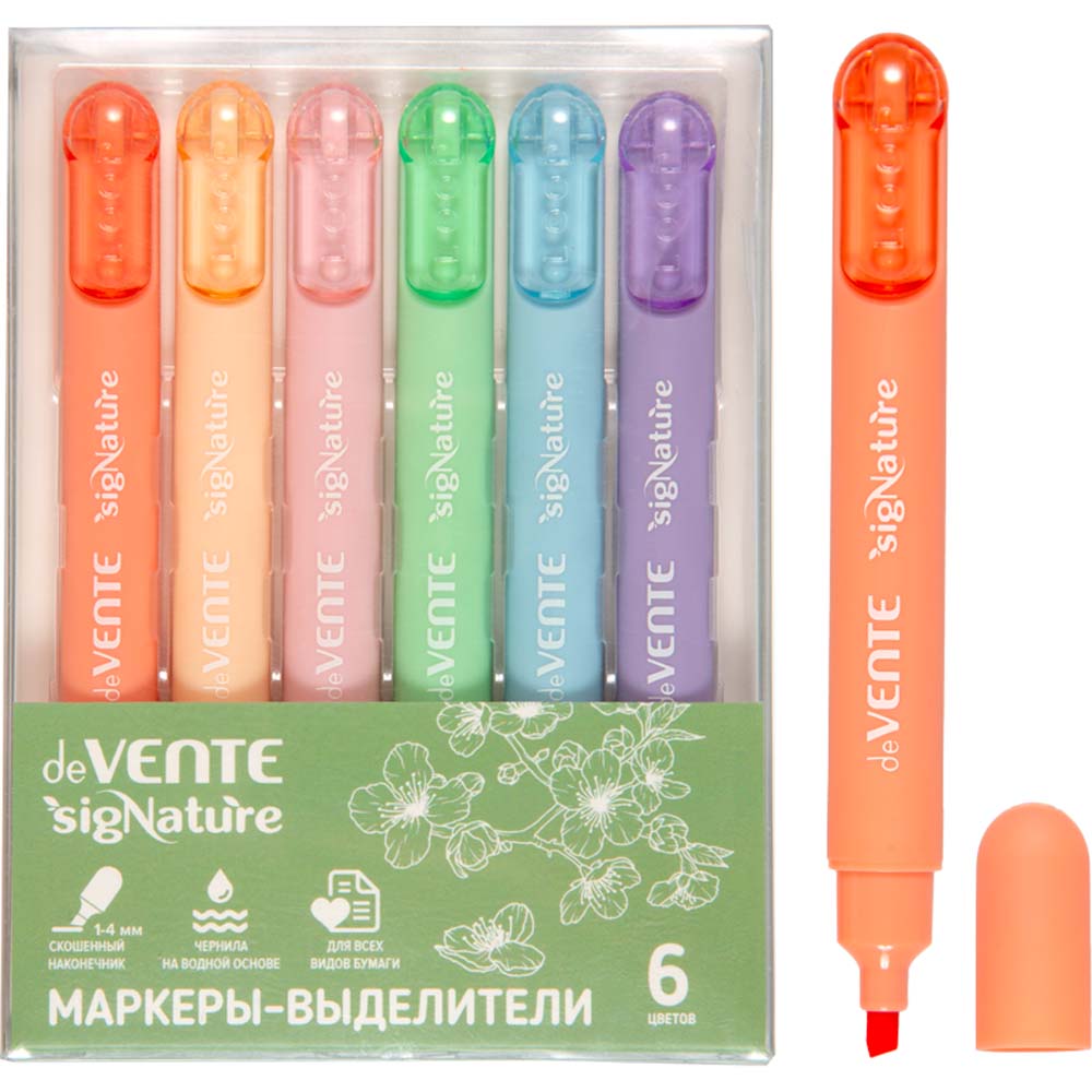 Маркер текстовый набор 6цв. devente "signature" резец 1,0мм-4,0мм