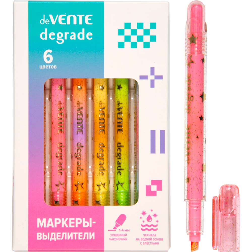 Маркер текстовый набор 6цв. devente "degrade" резец 1,0мм-4,0мм блёстки
