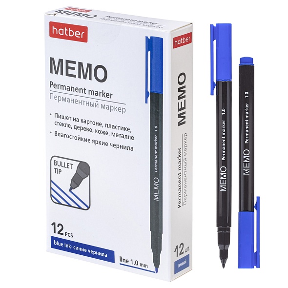 Маркер перманентный hatber "memo" конус 1,0мм синий