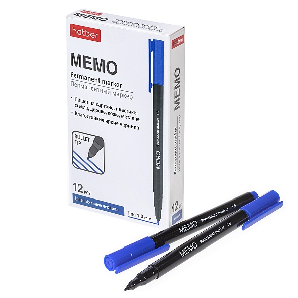 Маркер перманентный hatber "memo" конус 1,0мм синий