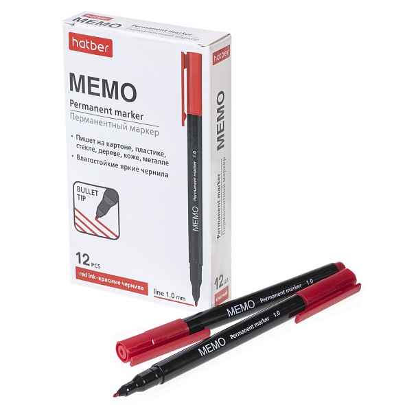 Маркер перманентный hatber "memo" конус 1,0мм красный