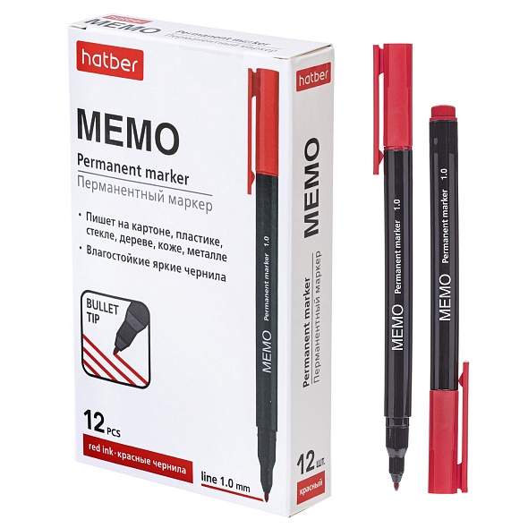 Маркер перманентный hatber "memo" конус 1,0мм красный