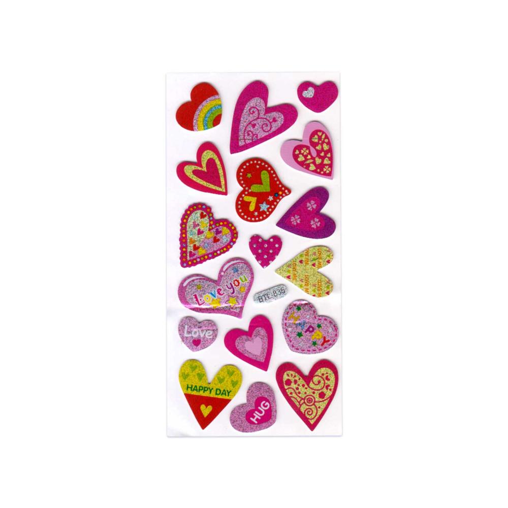Наклейки объёмные "сердечки" 6,5х13,5см