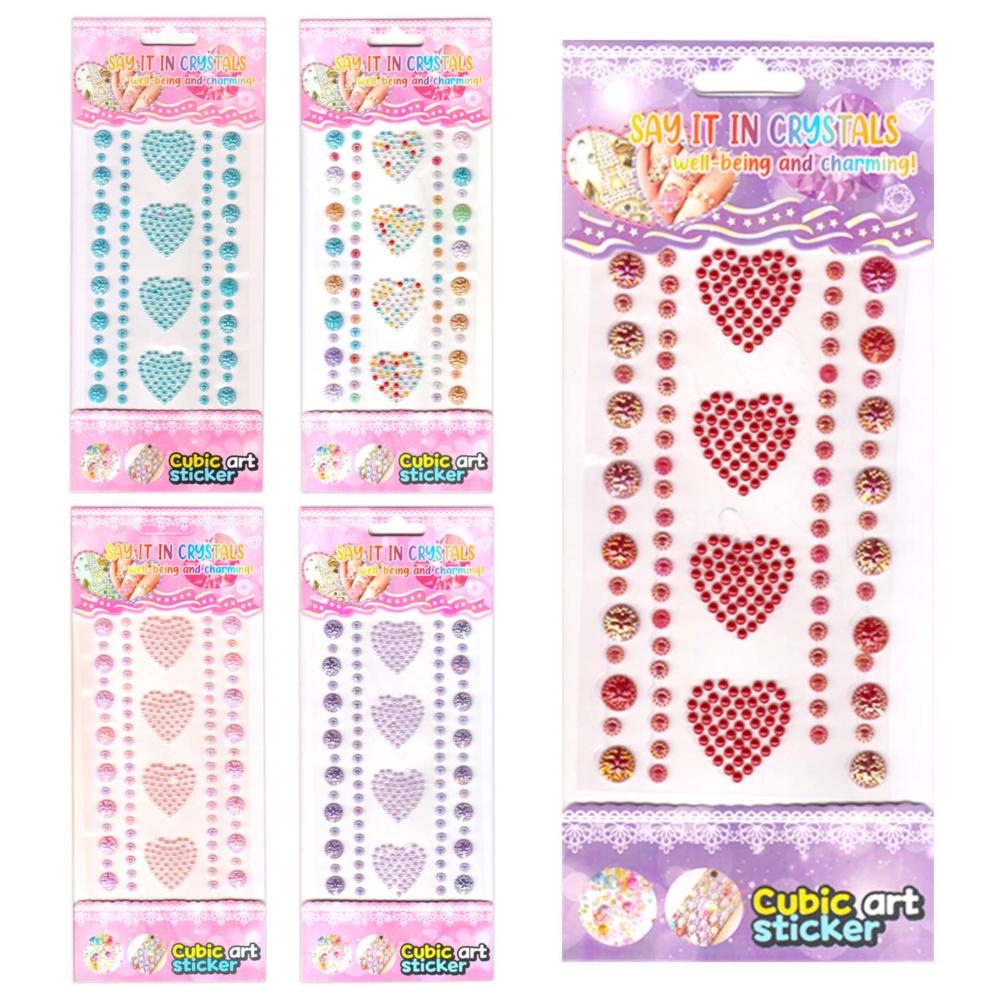 Наклейки объёмные "сердца" 9х15см стразы