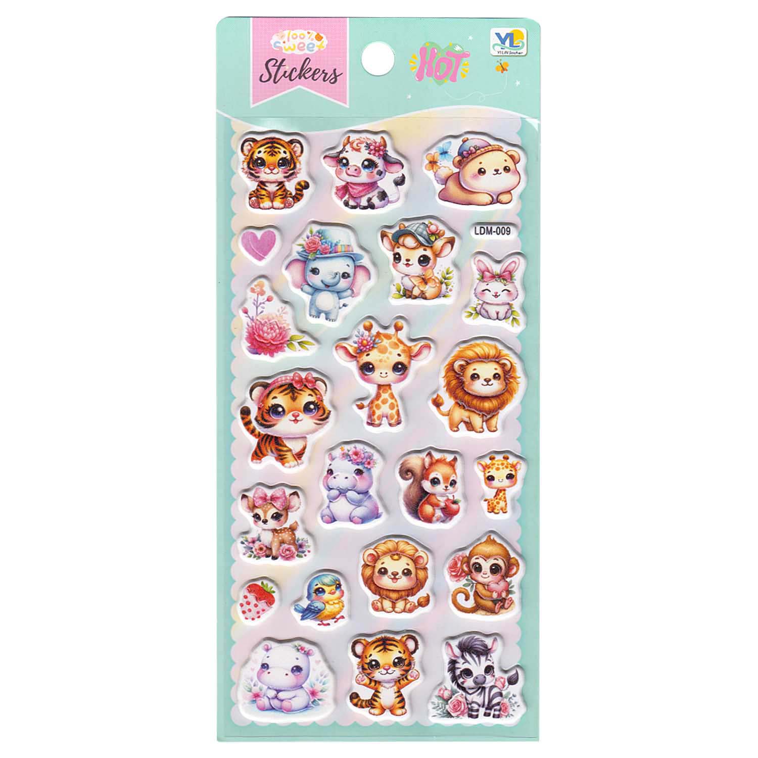 Наклейки объёмные "зверюшки-1" 10х23см