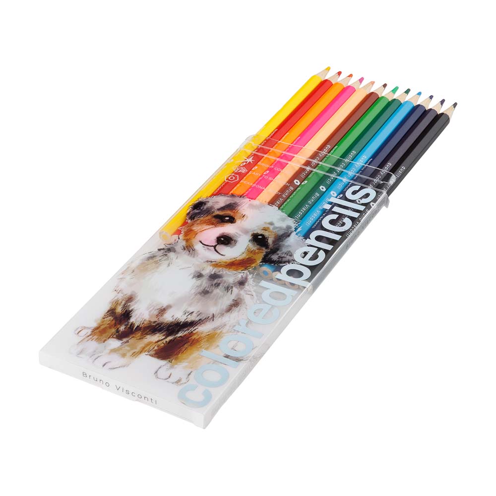 Карандаши цветные bruno visconti "cute friends. щеночек" 12цв. шестигран.