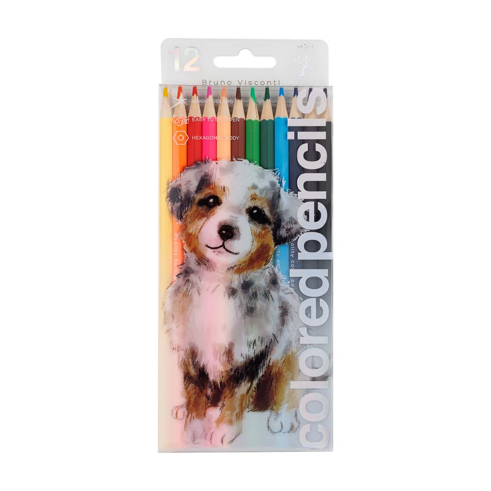 Карандаши цветные bruno visconti "cute friends. щеночек" 12цв. шестигран.