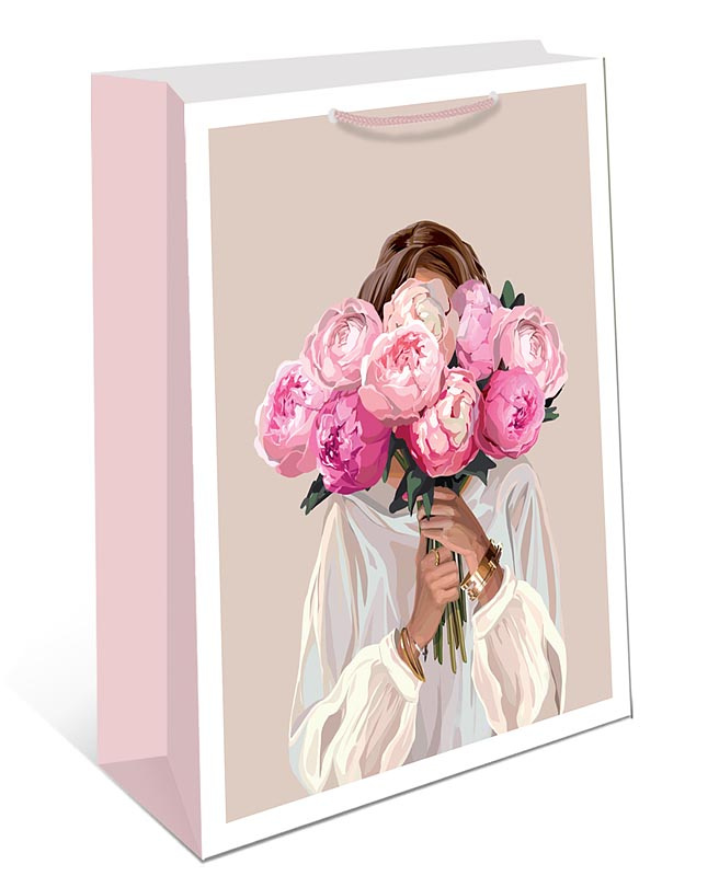 Пакет подарочный "пионы" (18х22х10см)