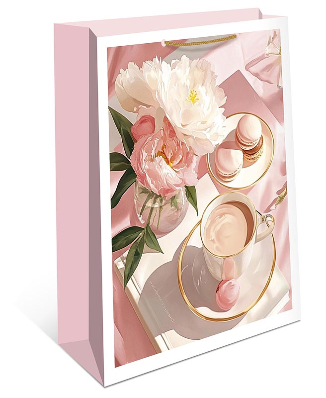 Пакет подарочный "кофе и цветы" (26х32х12см)