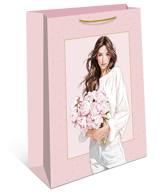 Пакет подарочный "пионы" (26х32х12см)