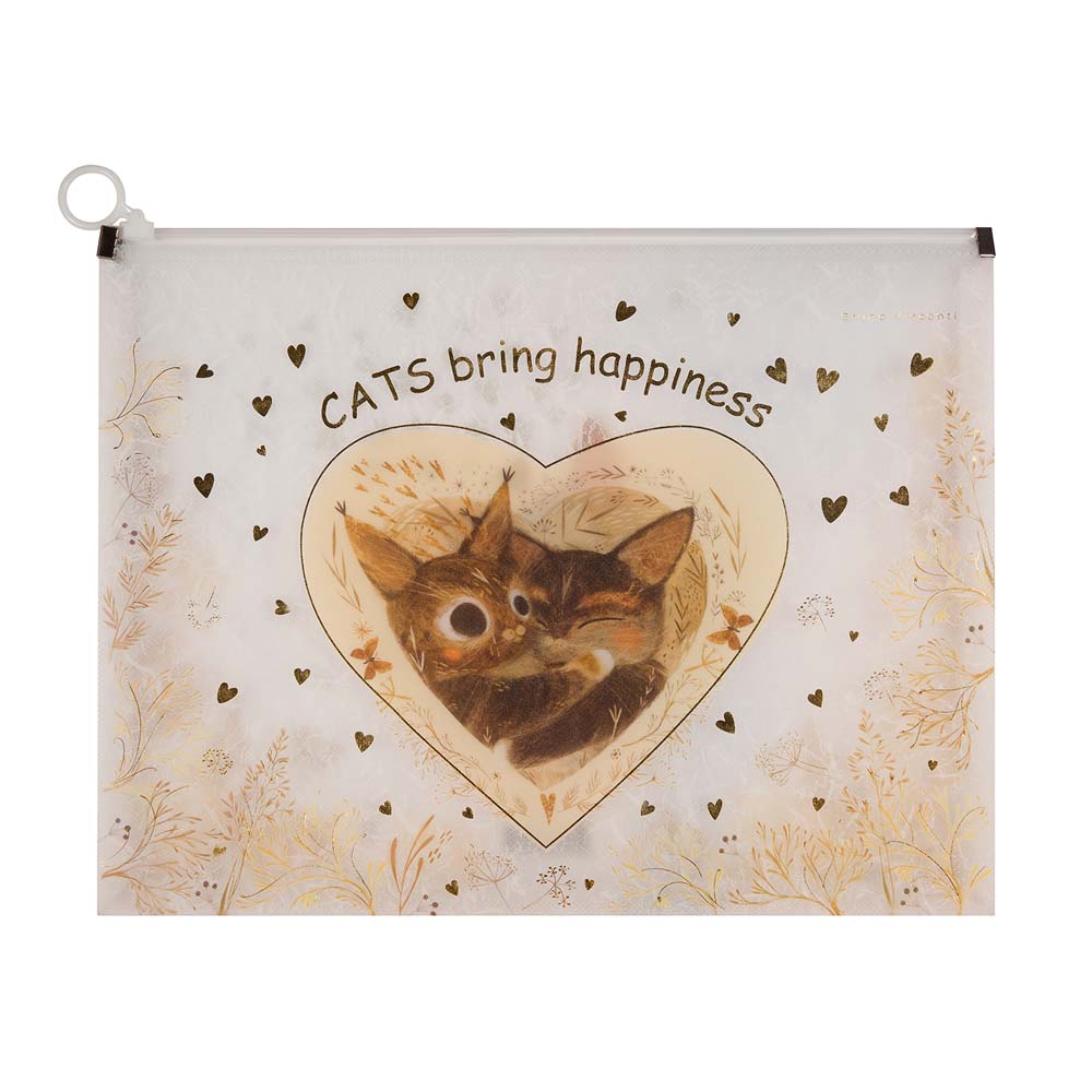 Папка-конверт на молнии zip а4 180мкм bruno visconti "love me. котики приносят счастье" с рис.