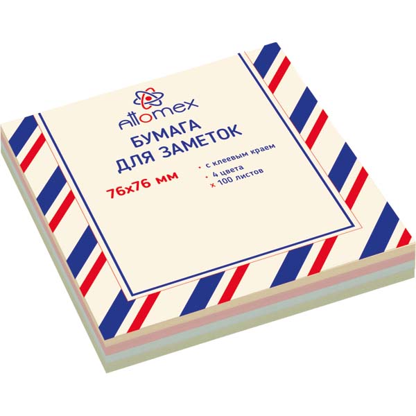 Бумага д/зам.с липким краем attomex 76х76 пастел. 4цв. 100л.