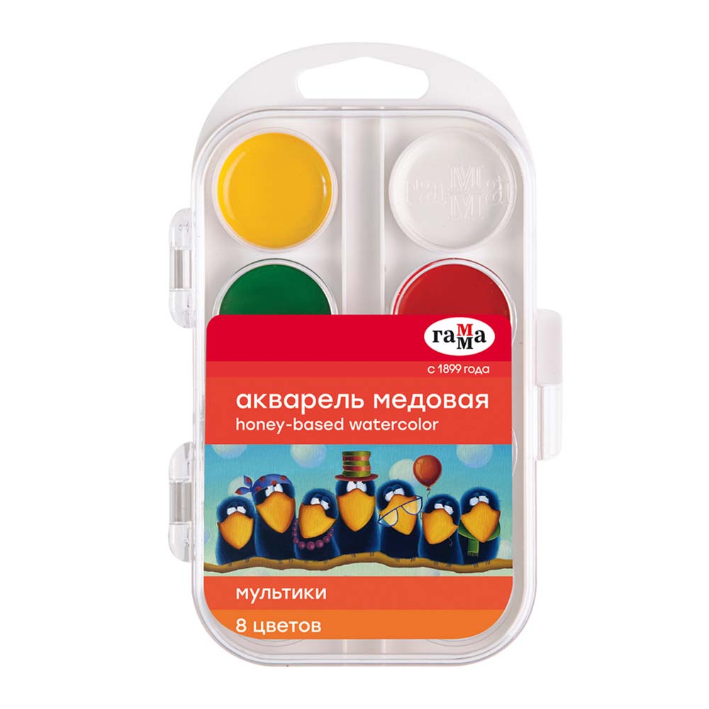 Краски акварельные "мультики" (гамма) 8цв. медовые