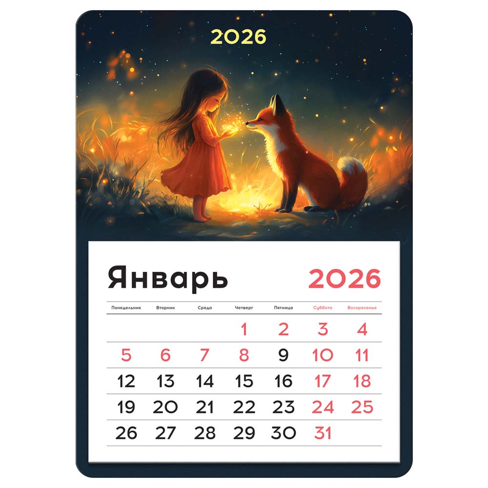 Календарь настенный 2026 130х180 "девочка и лис" на магните