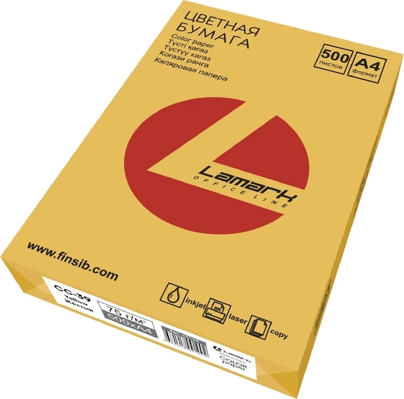 Бумага офисная цветная а4 lamark 500л. 75г жёлтый