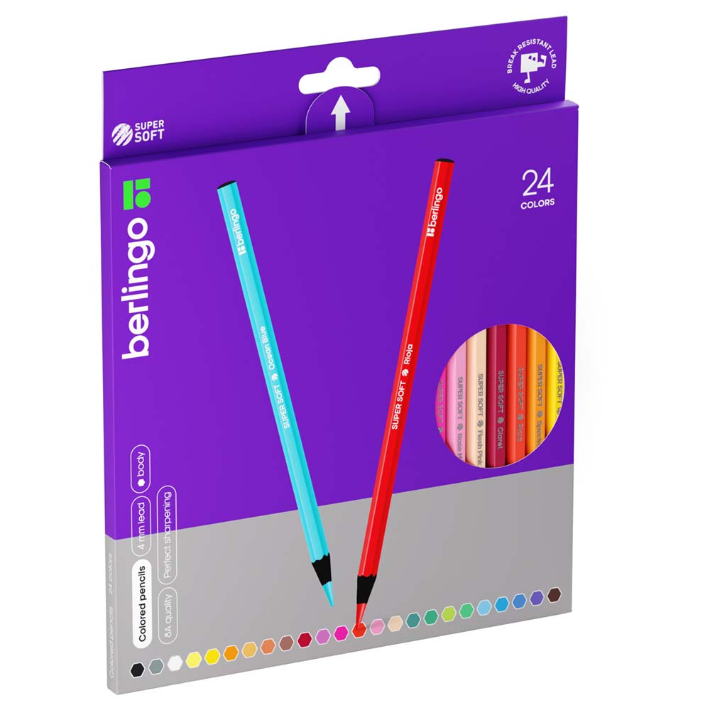 Карандаши цветные berlingo "supersoft. blackwood" 24цв черное дерево