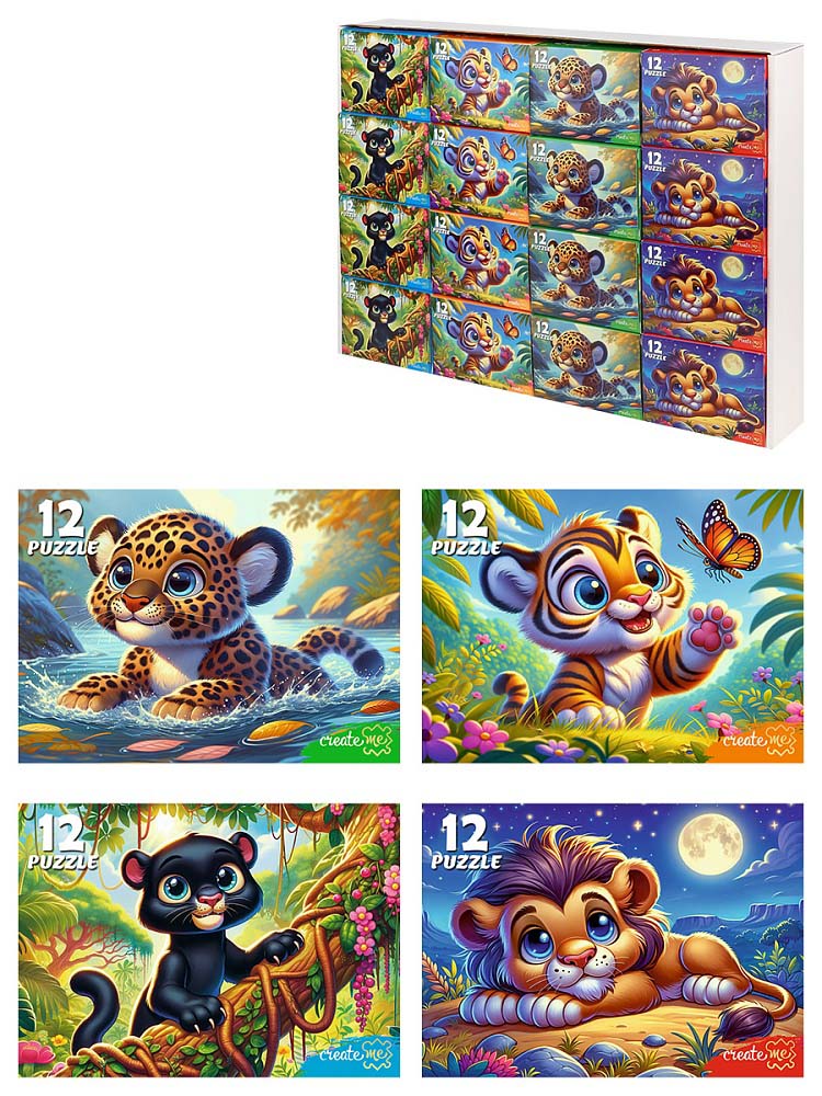 пазлы 12 дет. "дикие кошки" (рыжий кот) асс-т Пазлы 12 дет. "дикие кошки" (рыжий кот) асс-т