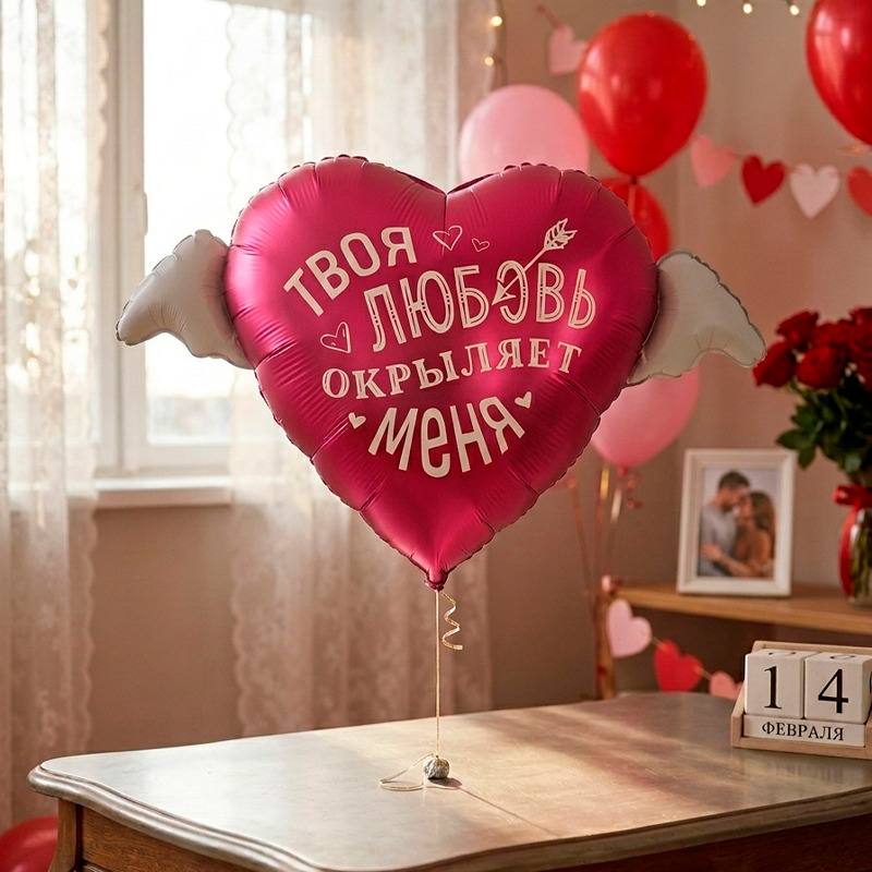Шар возд. 35''/89см фольгир. сердце "твоя любовь окрыляет меня"
