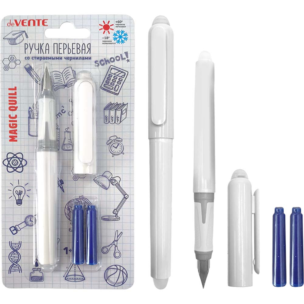 Ручка перьевая devente "magic quill" синяя корп.белый (2 капсулы)