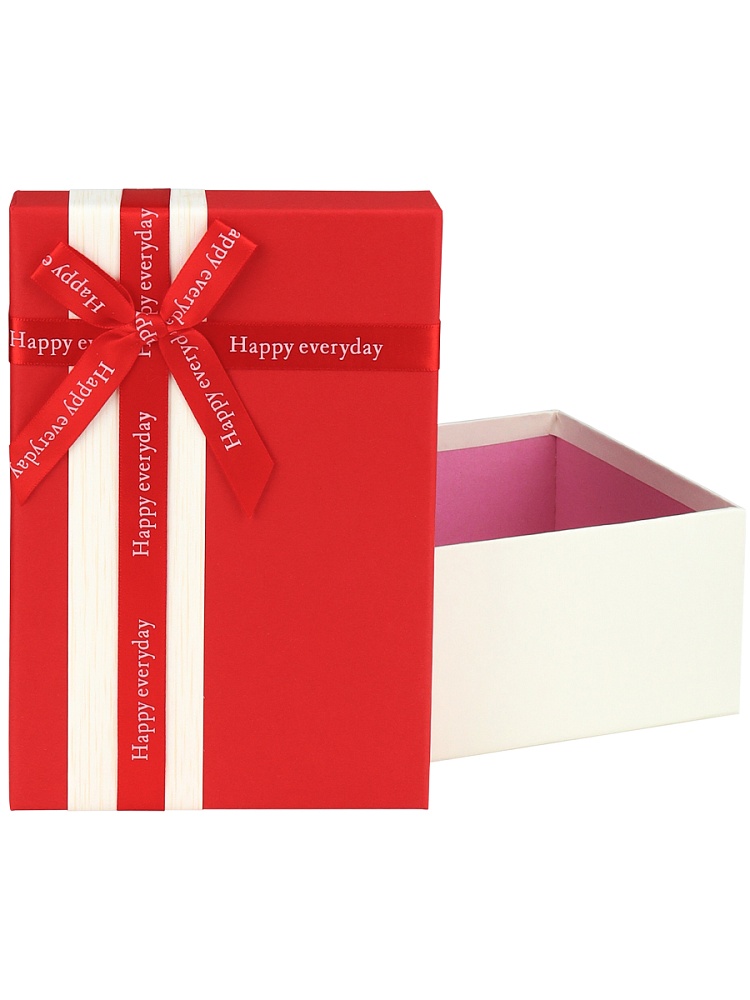 Коробка подарочная 23х16х9см с бантом красно-белая