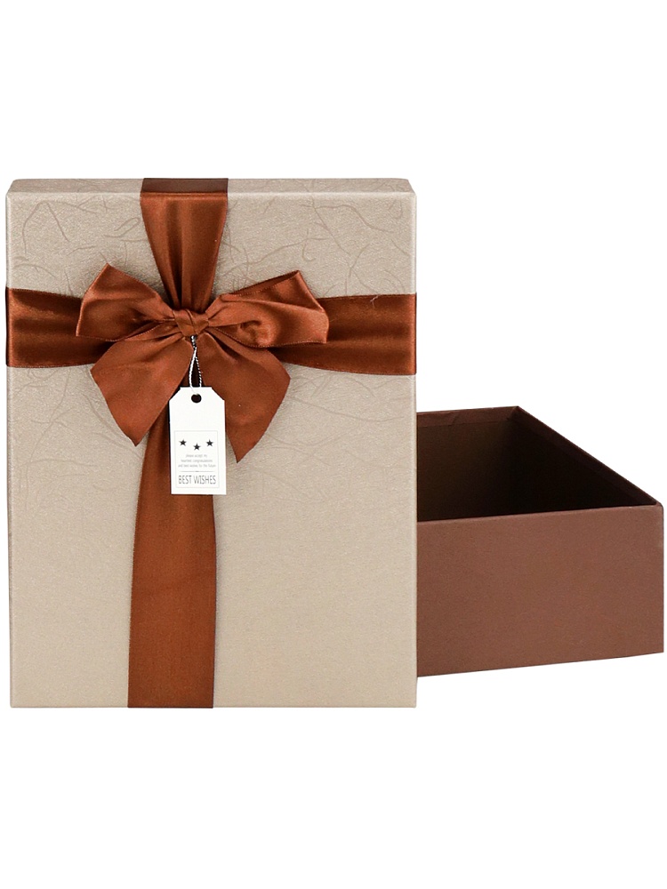 Коробка подарочная 26х19х8см с бантом коричневая