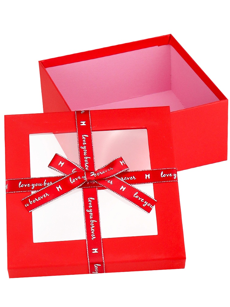 Коробка подарочная 17х17х8см с бантом красная