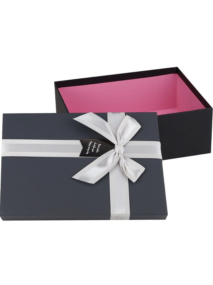 Коробка подарочная 23х16х9см с бантом серая