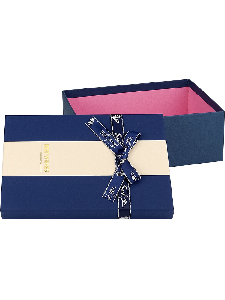 Коробка подарочная 23х16х9см с бантом сине-белая