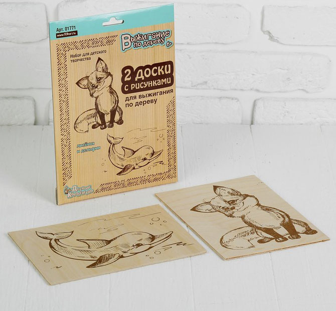 Доски для выжигания 2шт дельфин и лисенок