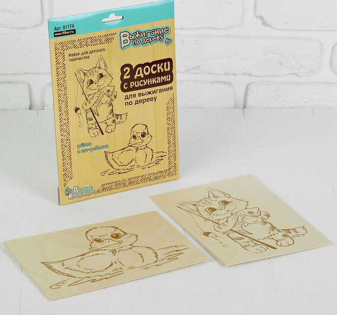 Доски для выжигания 2 шт утенок и кот-рыболов