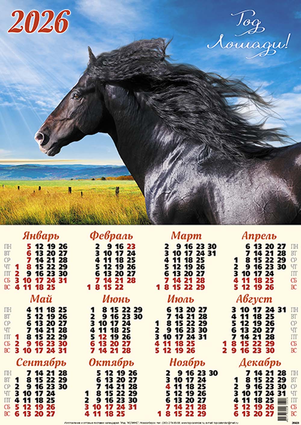 Календарь настенный 2026 а2 "красивый конь"