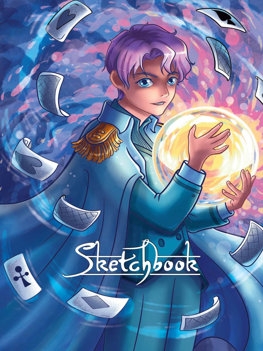 Скетчбук а5 80л. тв.обл. "аниме. карточный светоч" (проф-пресс) резинка