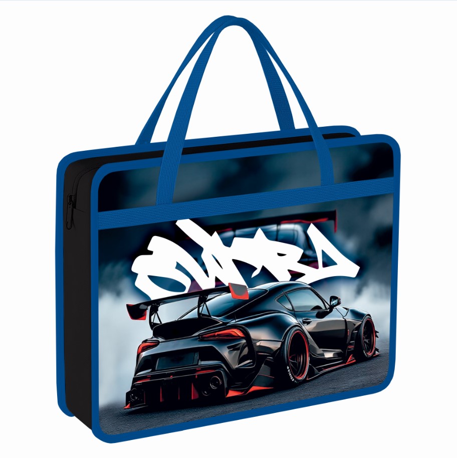 Папка-портфель пласт. а4+ пчёлка "спортивное авто" 33х26х7,5см на молнии с ручками