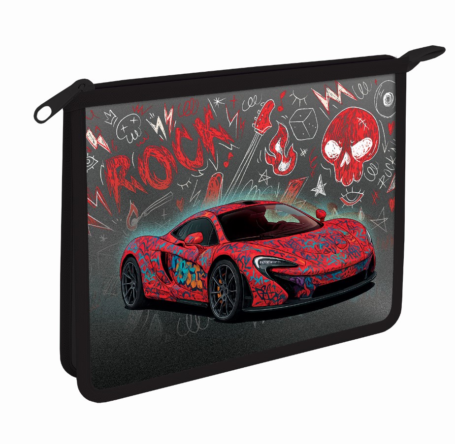 Папка для тетрадей а5 на молнии пчёлка "красное авто" пластик