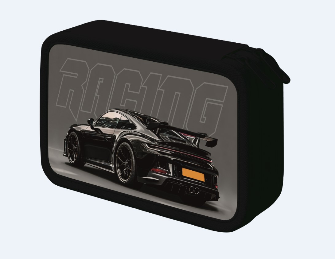 Пенал на 2-х молниях пчёлка "чёрная тачка" 205х105мм