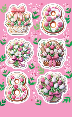 наклейки "8 марта. цветы" а6 Наклейки "8 марта. цветы" а6