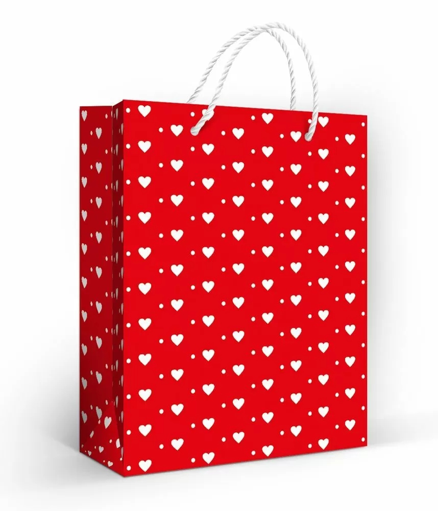 Пакет подарочный "белые сердечки" (18х22см)