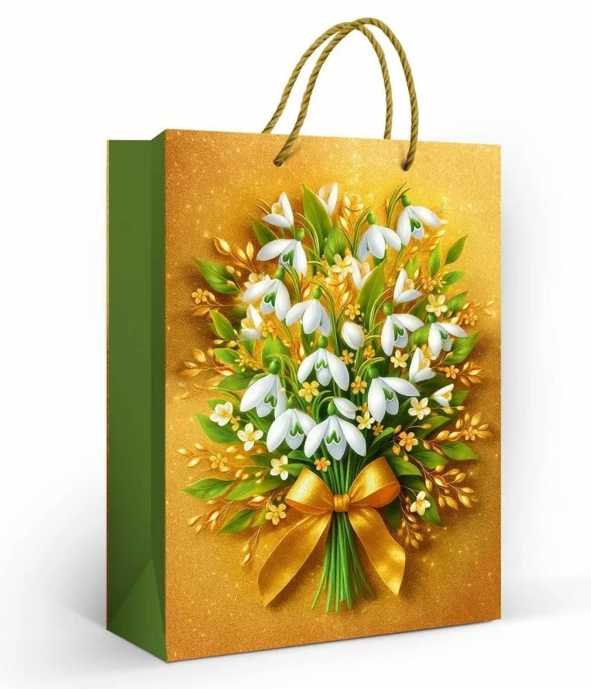 Пакет подарочный "букет подснежников" (22х31см)