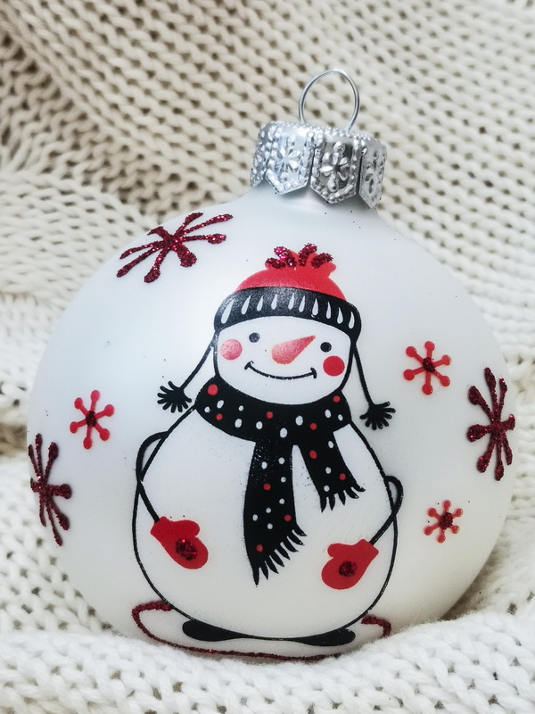 Шар 6,5см "весёлый снеговик" (стекло) к/уп