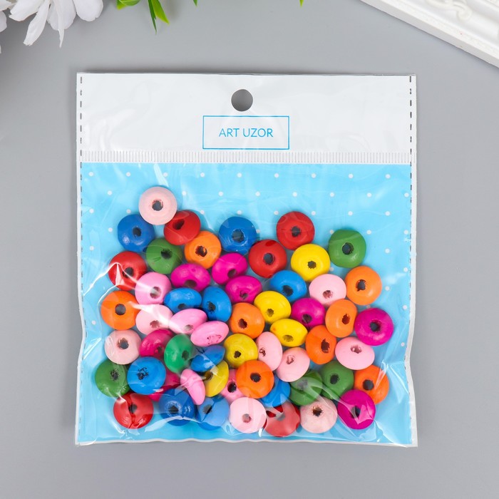 Бусины деревянные "плоские цветные" 0,6х1,4см 20гр