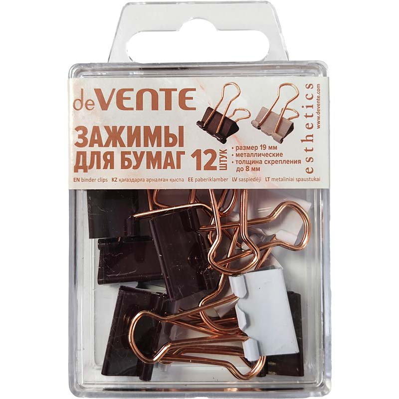 Зажим для бумаг цветной 19мм 12шт devente "esthetics"