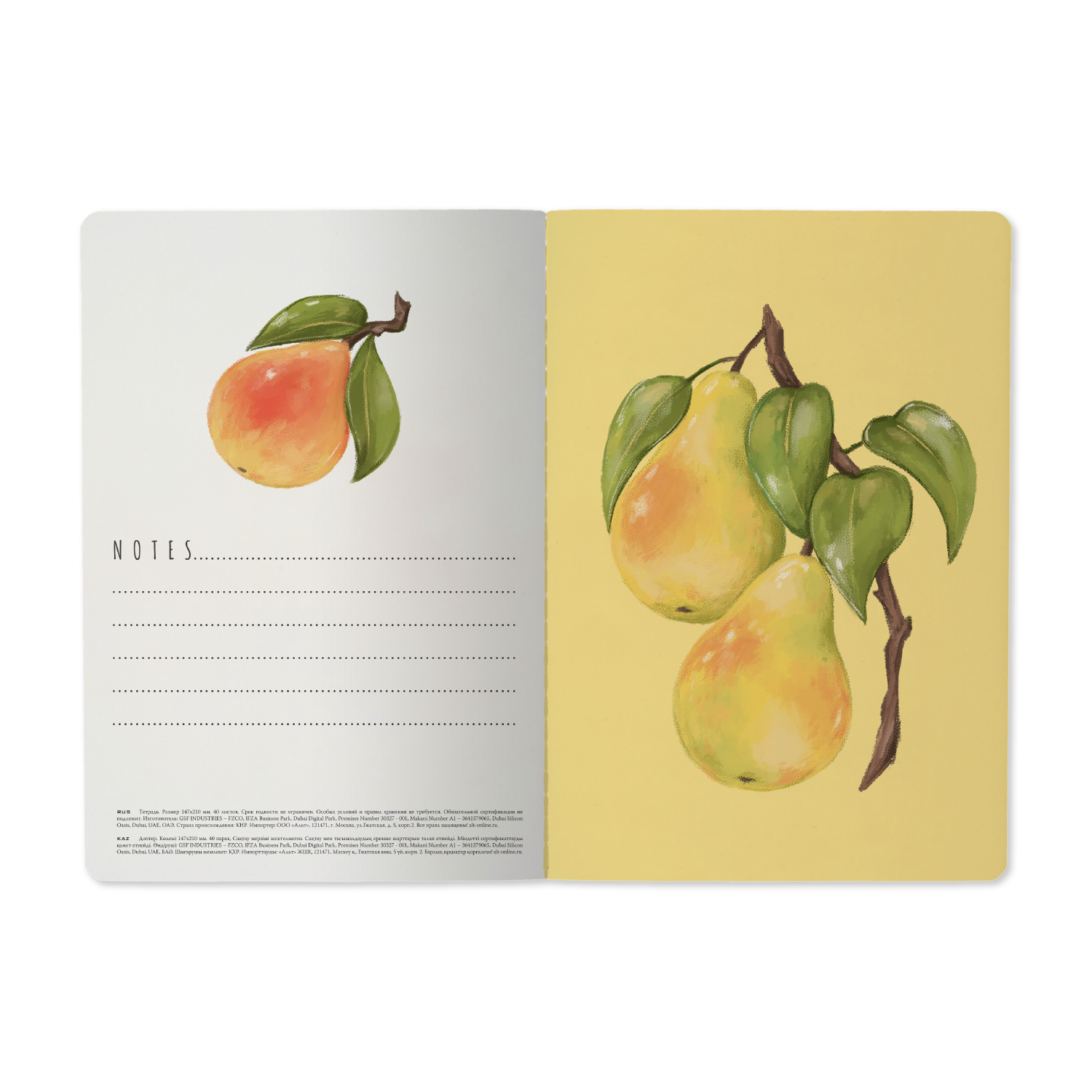 Тетрадь 40л. кл. "flora. paradise. груши" (bruno visconti) т/б,софт тач,фольга,цв.форзац