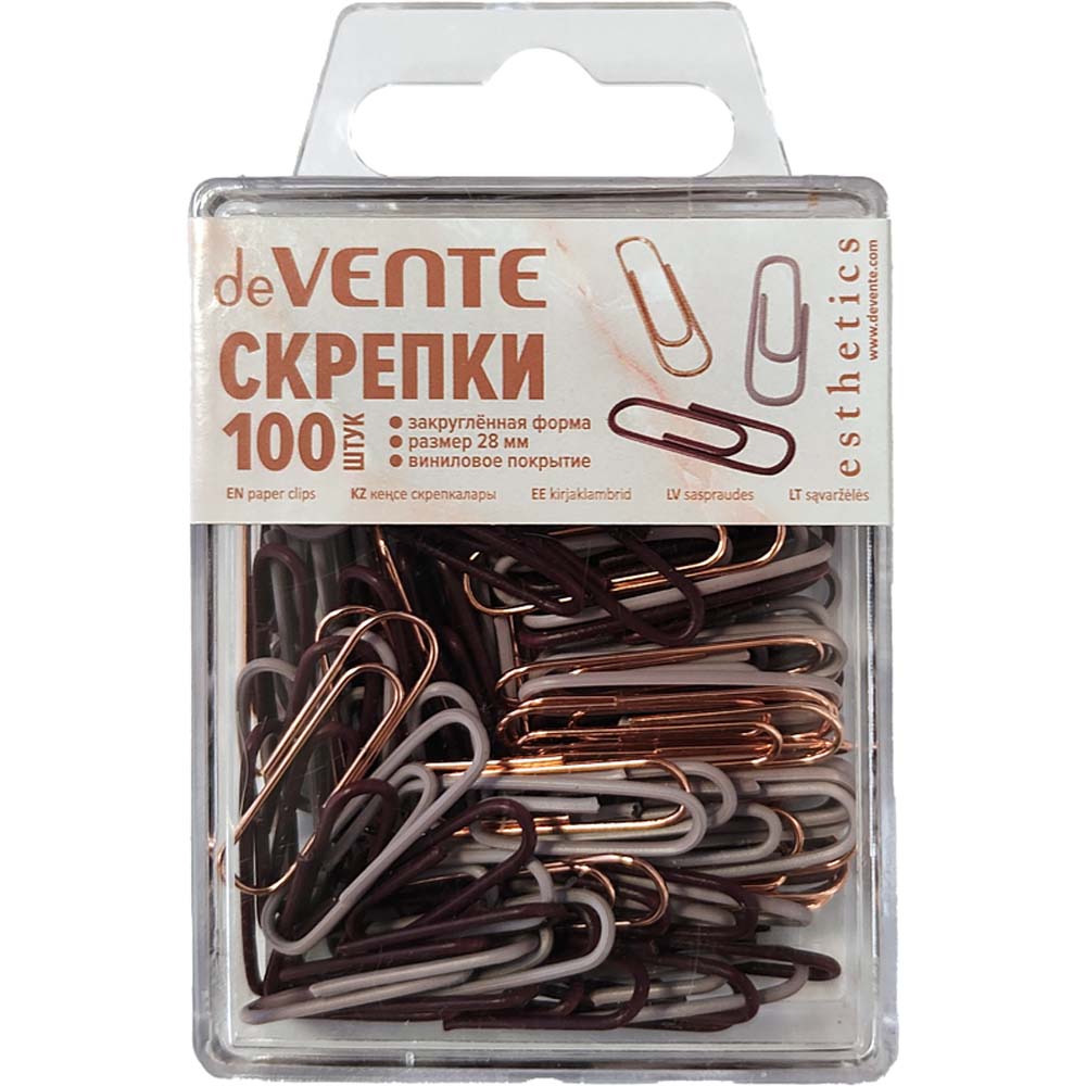 Скрепки 28мм цветные 100шт. devente "esthetics" пласт.туба