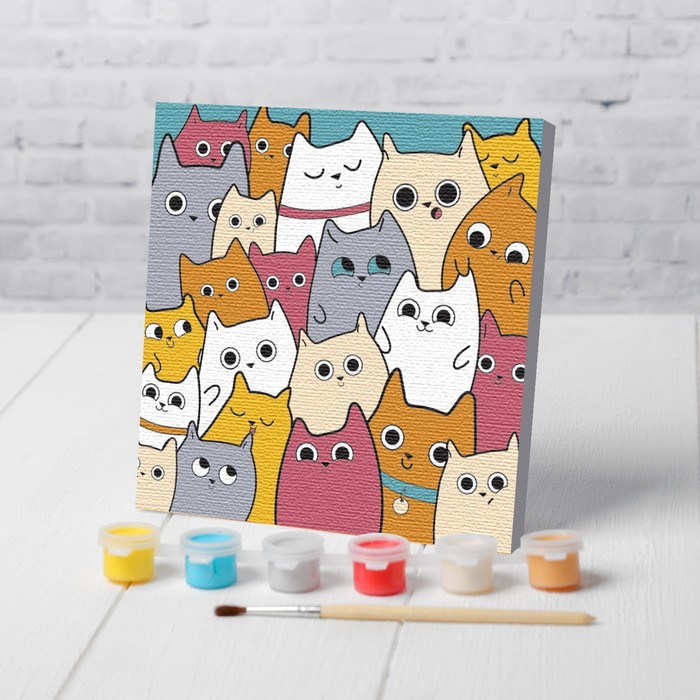 Набор д/творч. картина по номерам 15х15см "милые котята"