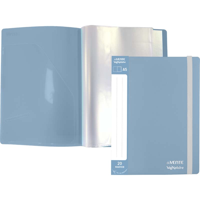 Папка пл. с 20 вклад. а5 devente "signature" 650мкм сумеречно синяя внутр.карман