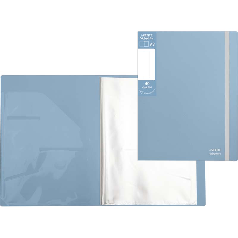 Папка пл. с 40 вклад. а3 devente "signature" 650мкм сумеречно синяя внутр.карман